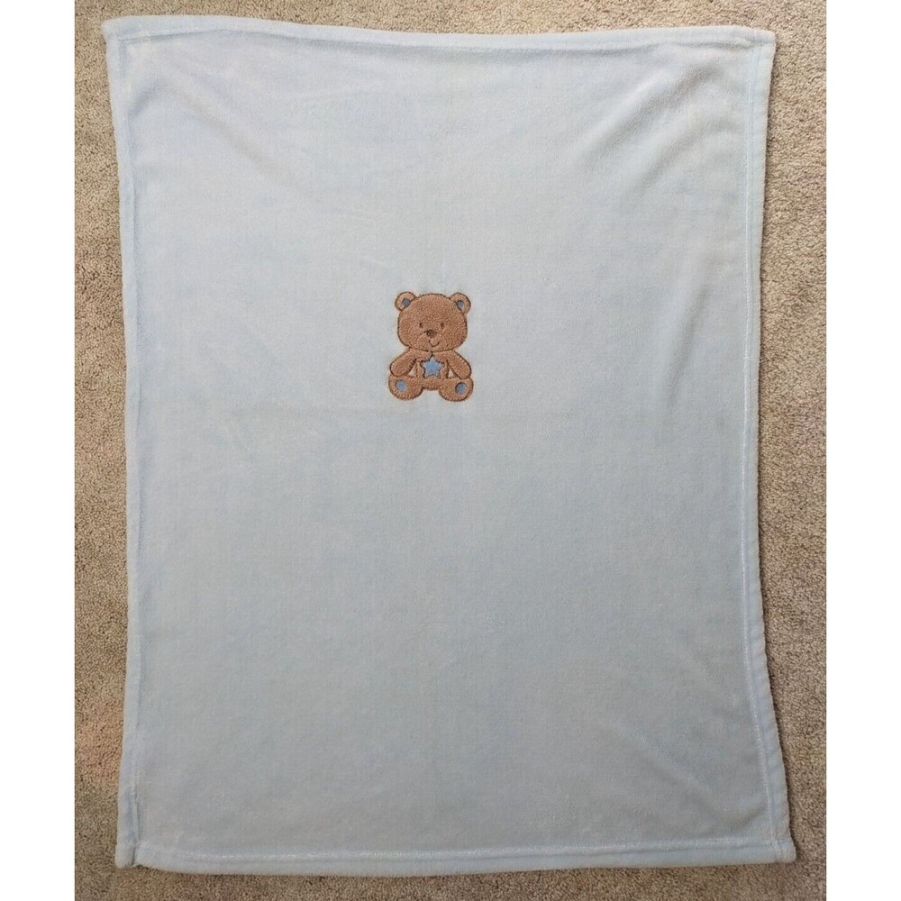 Baby Starters Blue Brown Teddy Bear Star Soft Plush Security Blanket 30 X 40